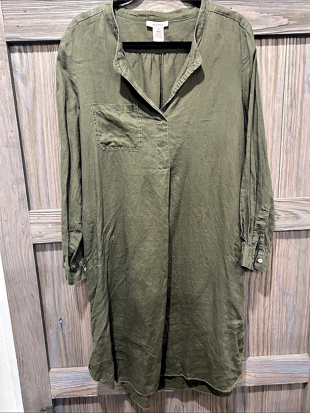 Sundance Harper Linen Shirt Dress Green Size Medium